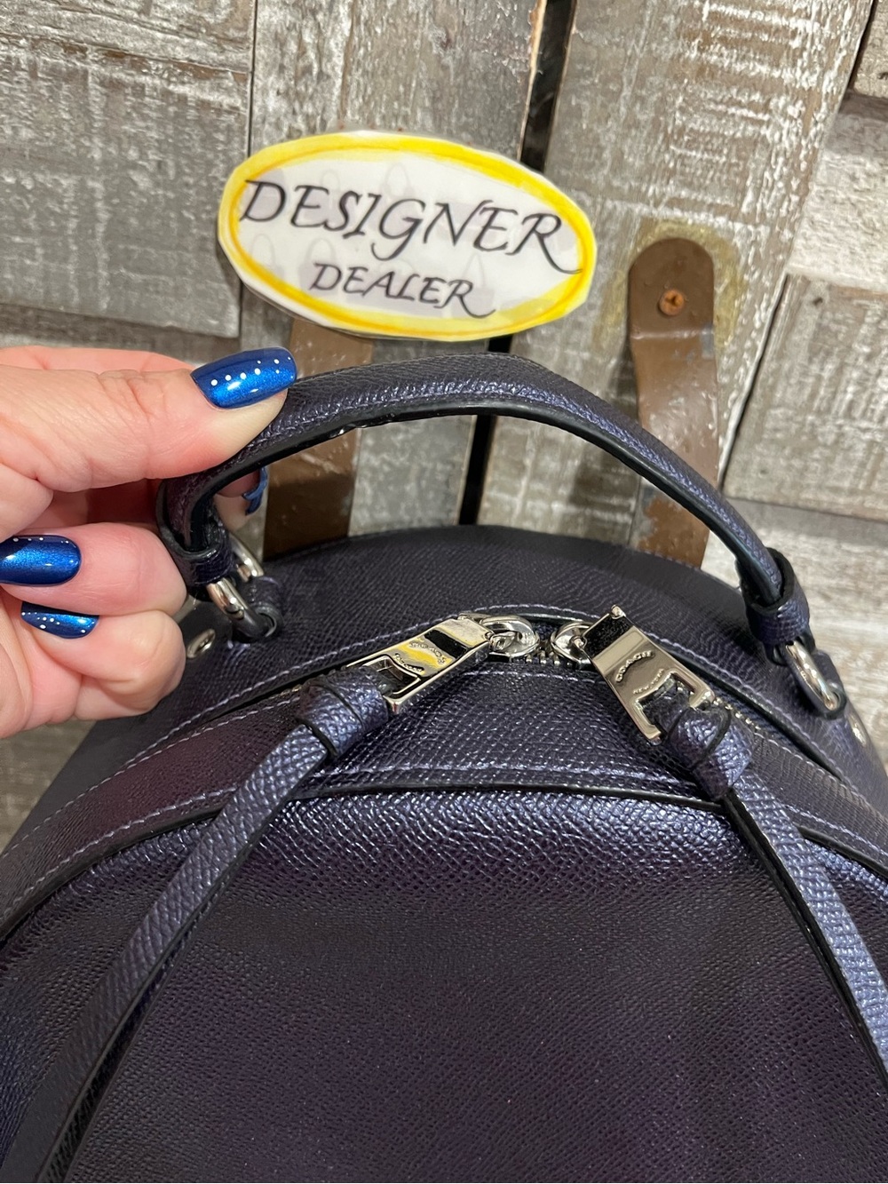 COACH Jordyn Metallic Blue Crossgrain Leather Backpack 84221 - Picture 3 of 12